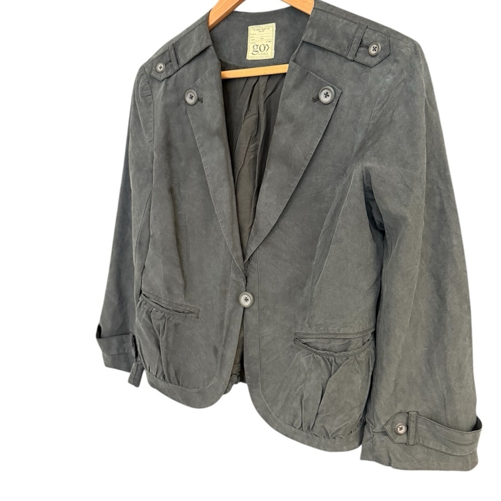 GO BY GO SILK size 6 EUC washable lux Blazer with Military Flair Dark Gray/black